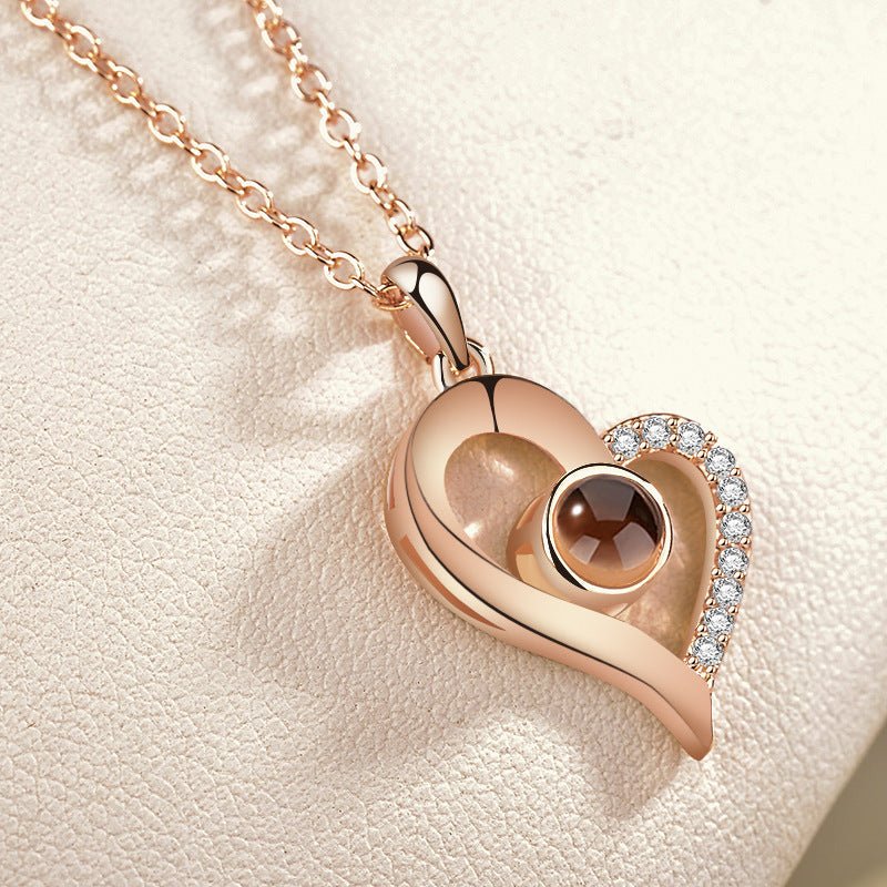 I love you 100 languages love memory projection necklace - StyleSanity