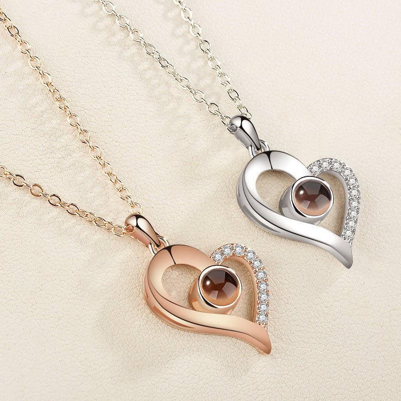 I love you 100 languages love memory projection necklace - StyleSanity